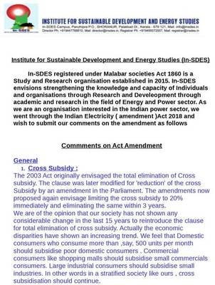 Comments of In-SDES on proposed Amendments on Electricity Act 2003